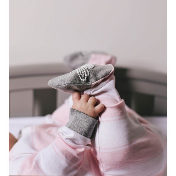 Burt's Bees Baby Pink Rugby Stripe Organic Cotton Zip Footed Pajama - Picture 3 of 7